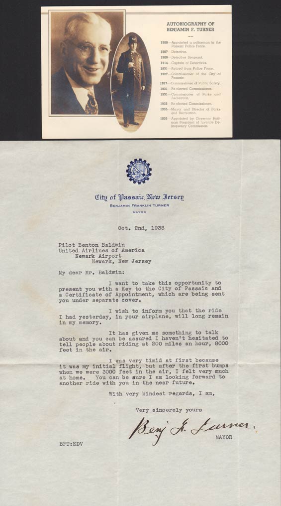 Letter From Mayor of Passaic, NJ, October 2, 1938 (Source: Baldwin Family)